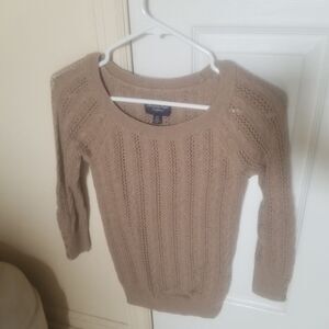 American Eagle Cable Knit Sweater Light Brown Size XSmall with Cropped Sleeves